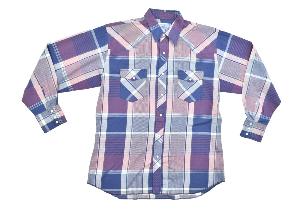 Vintage American Hero Men's Western Shirt Purple Plaid Size L Vtg